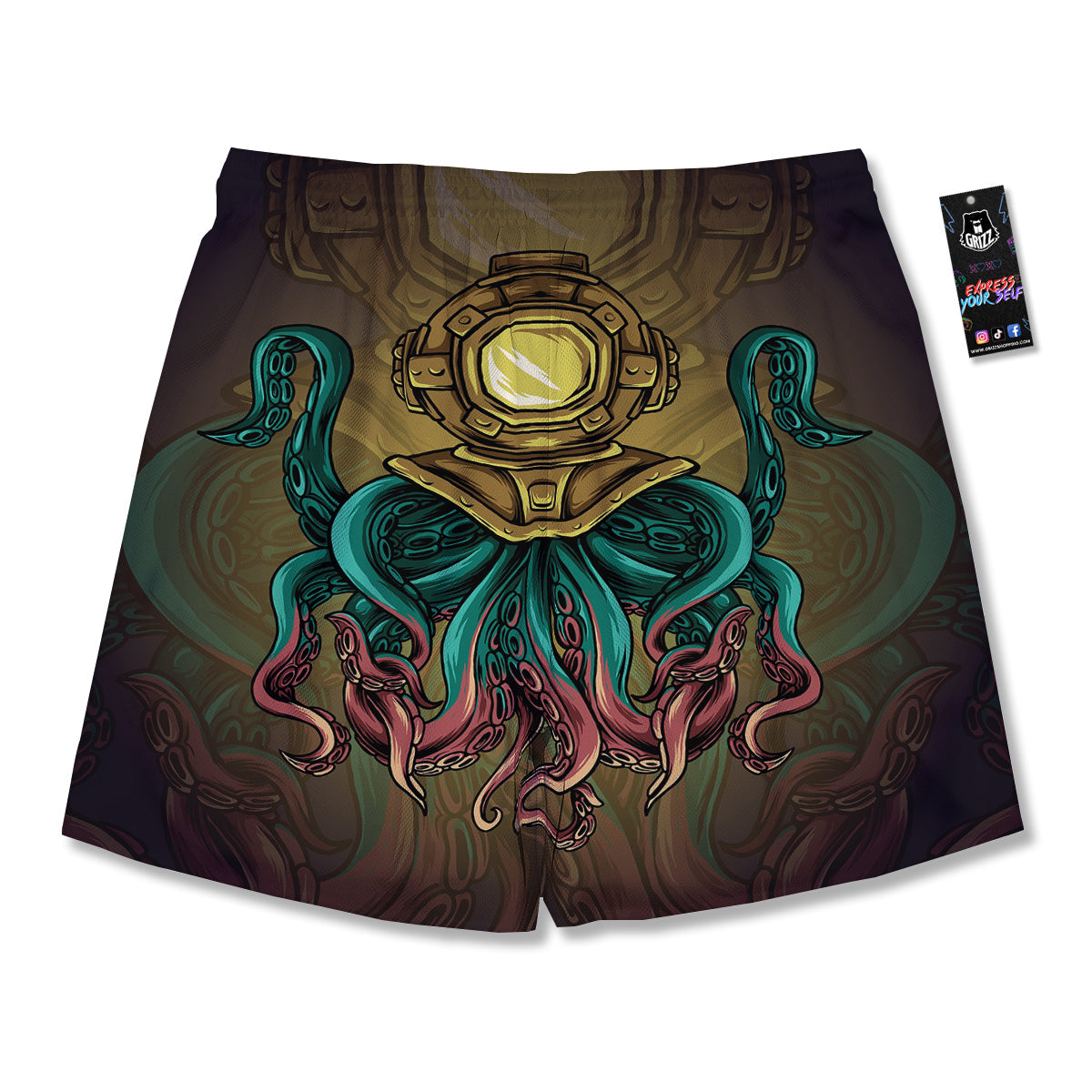 Octopus And Diving Helmet Print Men's Running Shorts-grizzshop