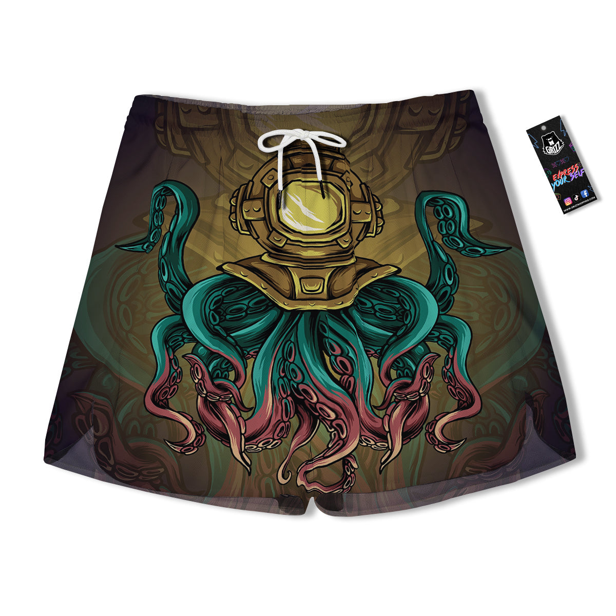 Octopus And Diving Helmet Print Men's Running Shorts-grizzshop