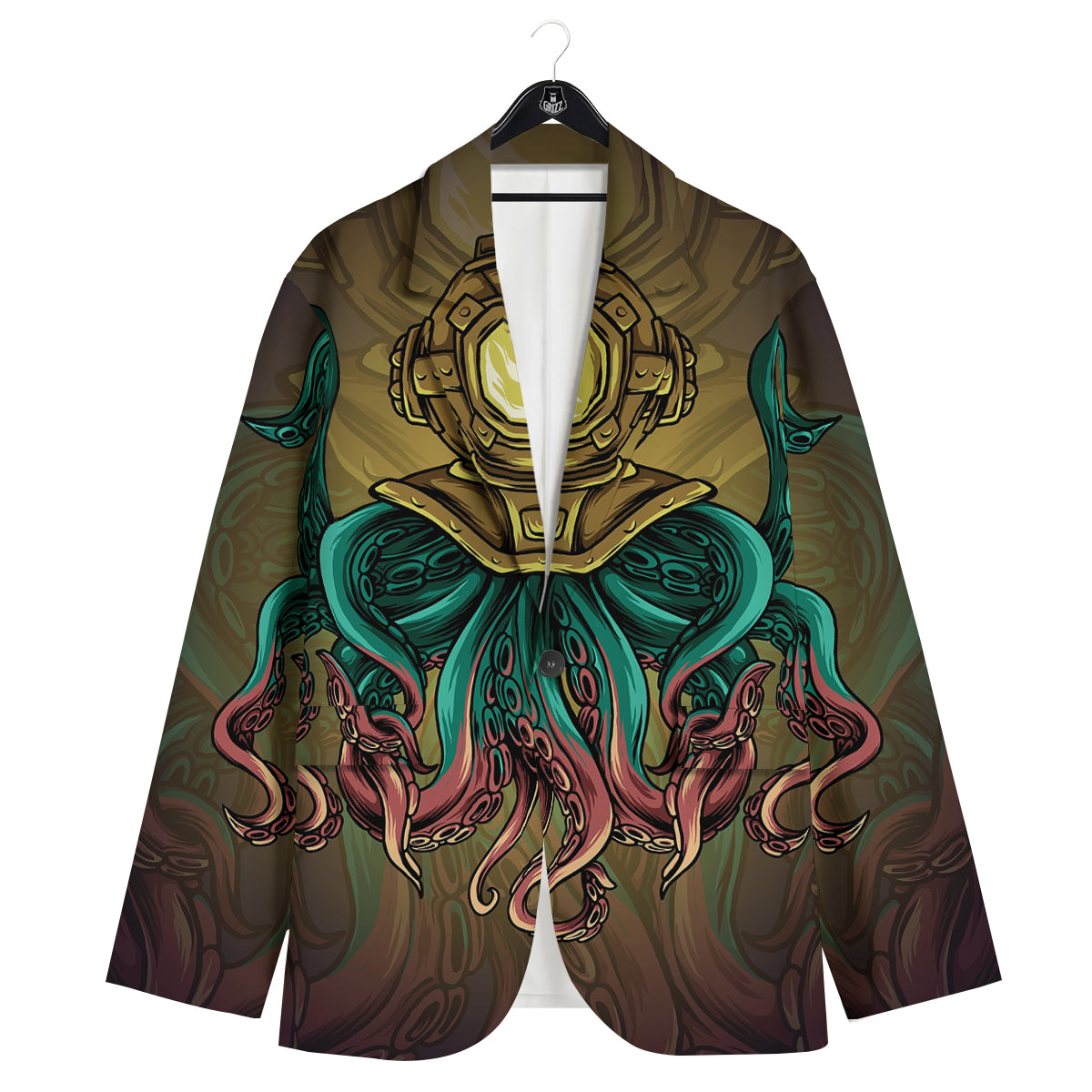Octopus And Diving Helmet Print Men's Sport Coat-grizzshop