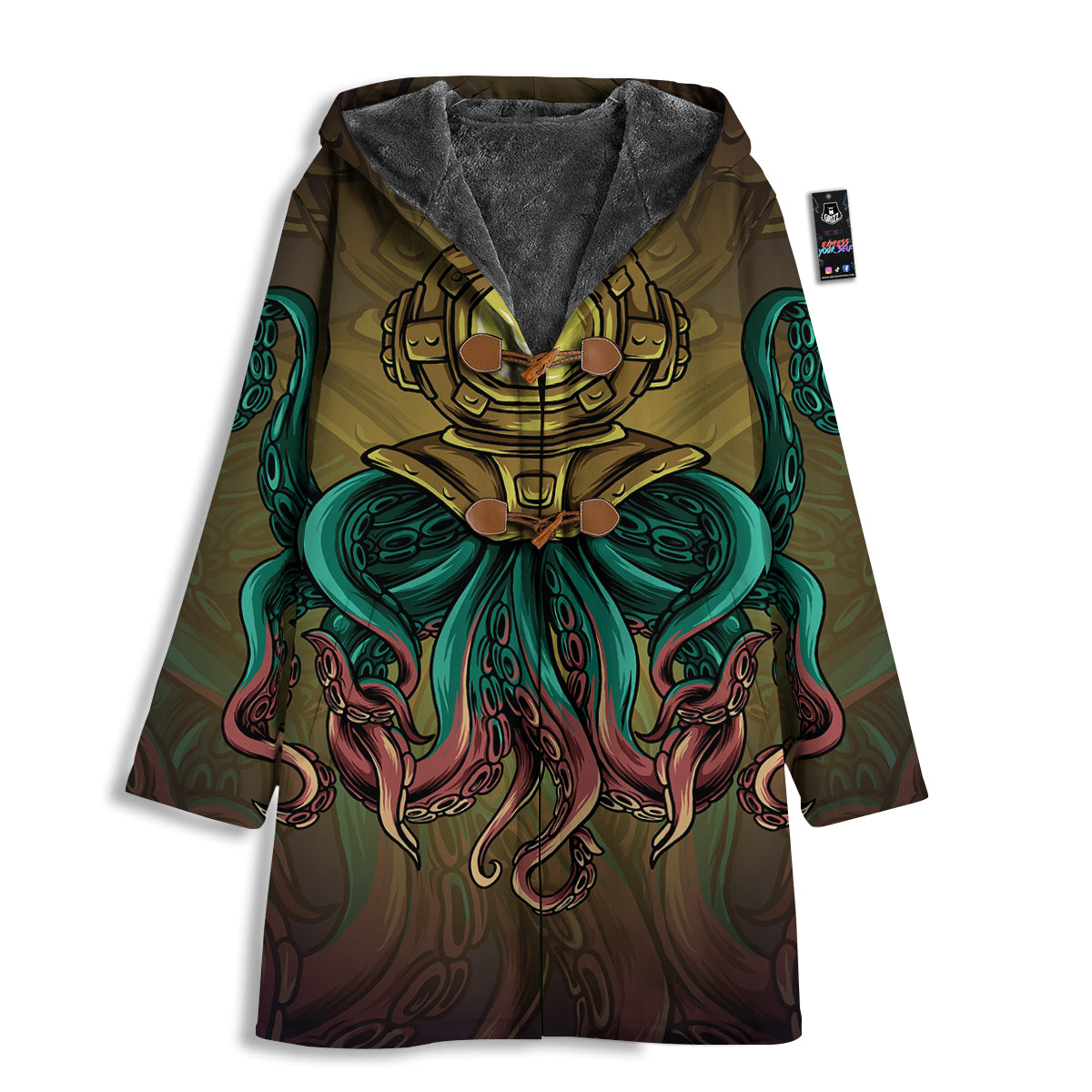 Octopus And Diving Helmet Print Men's Windbreaker Jacket-grizzshop