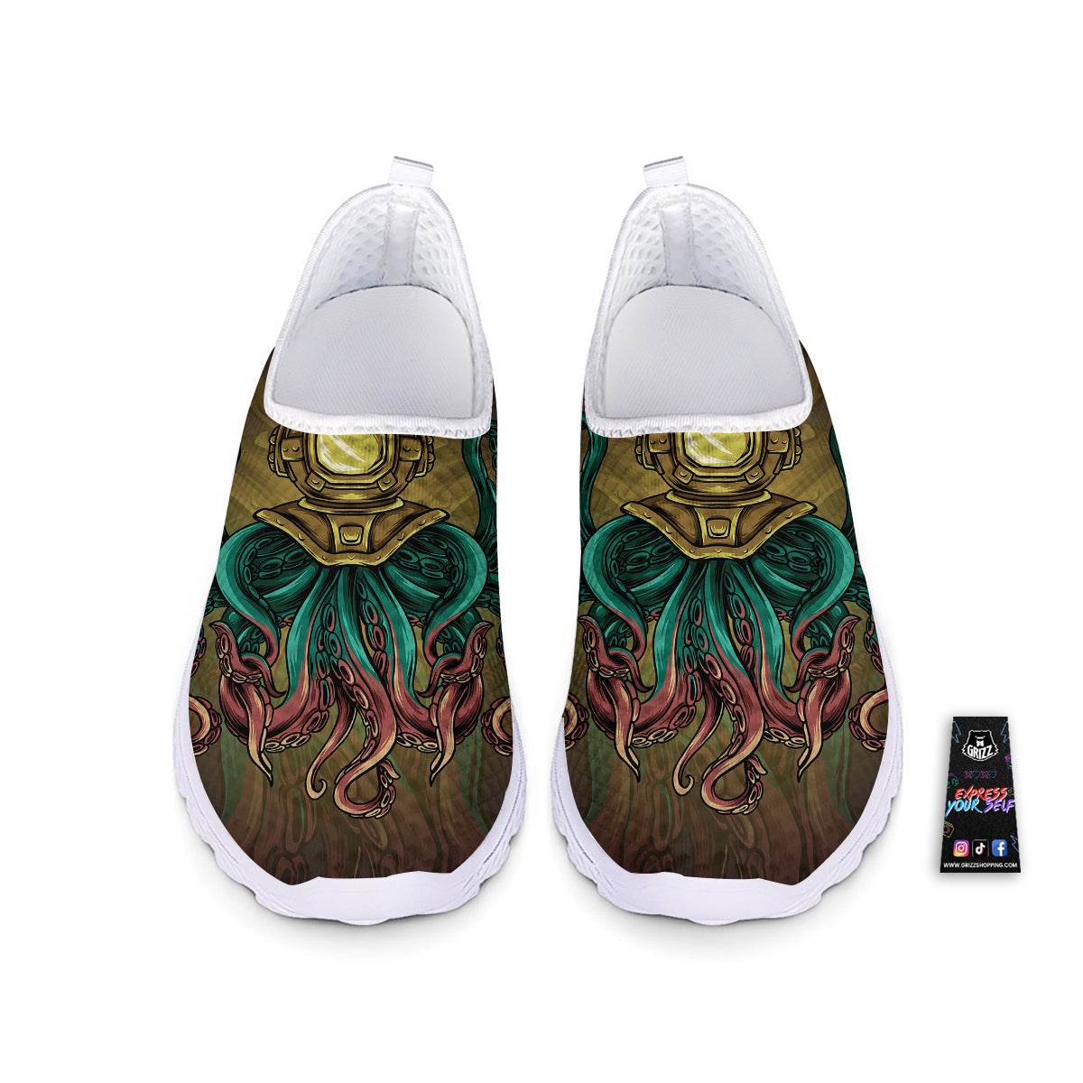 Octopus And Diving Helmet Print Nurse Shoes-grizzshop