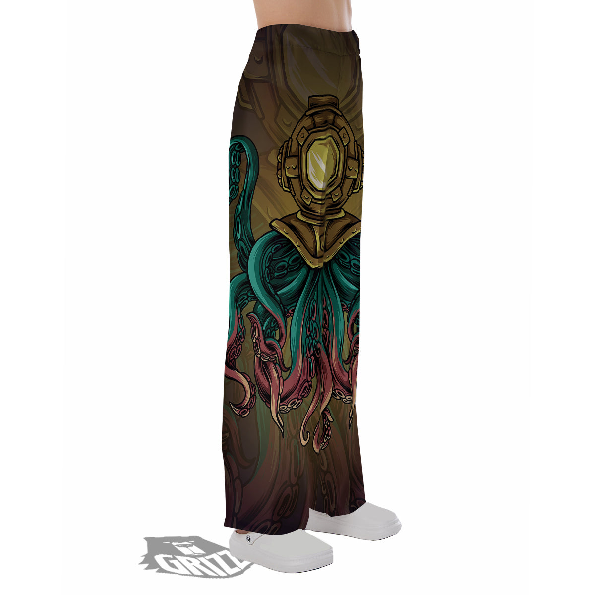 Octopus And Diving Helmet Print Pajama Pants-grizzshop