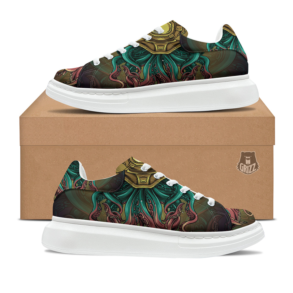 Octopus And Diving Helmet Print Platform Shoes-grizzshop