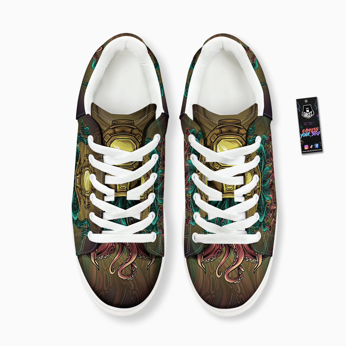 Octopus And Diving Helmet Print Platform Shoes-grizzshop