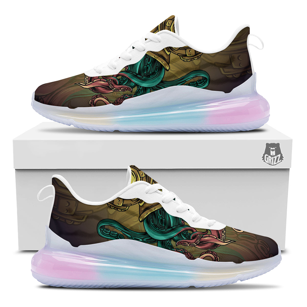 Octopus And Diving Helmet Print Running Sneakers-grizzshop