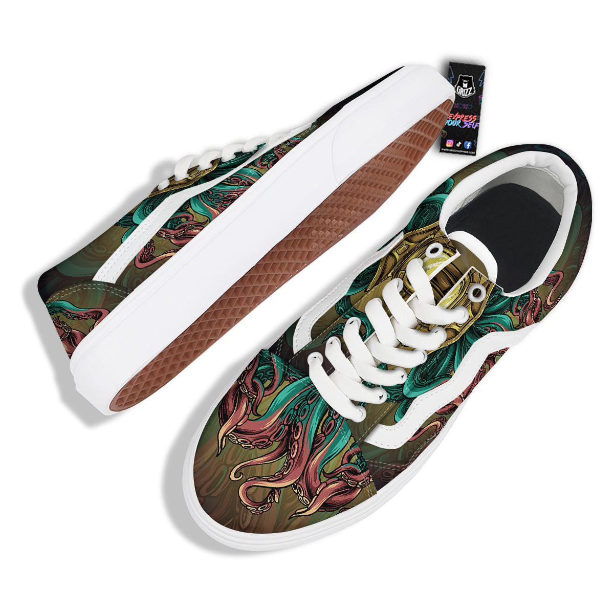 Octopus And Diving Helmet Print Skate Shoes-grizzshop