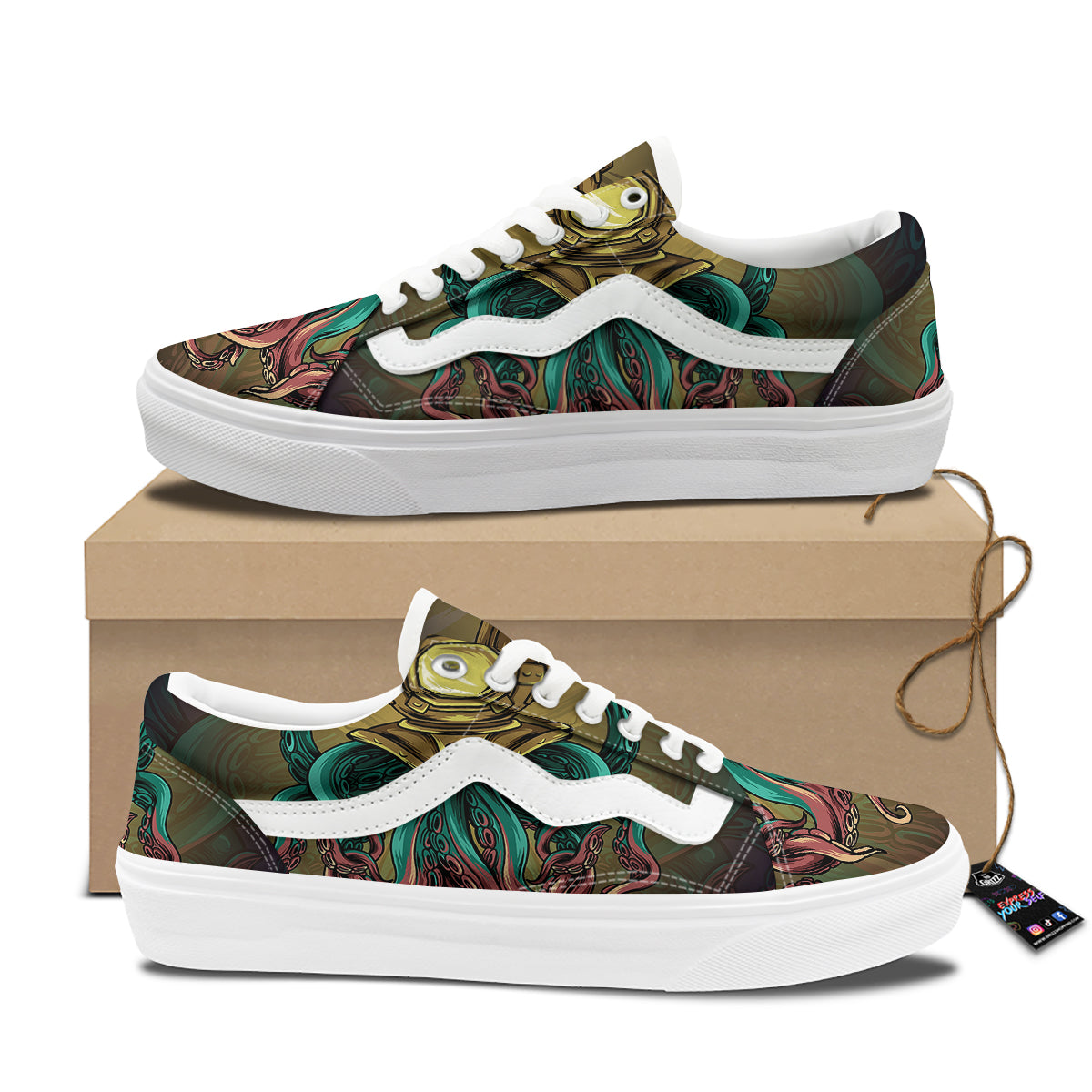Octopus And Diving Helmet Print Skate Shoes-grizzshop