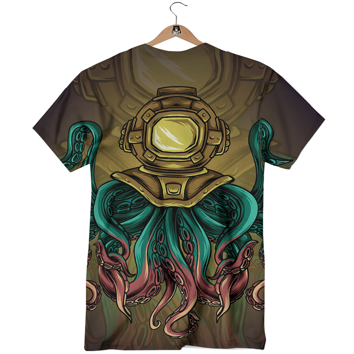 Octopus And Diving Helmet Print T-Shirt-grizzshop