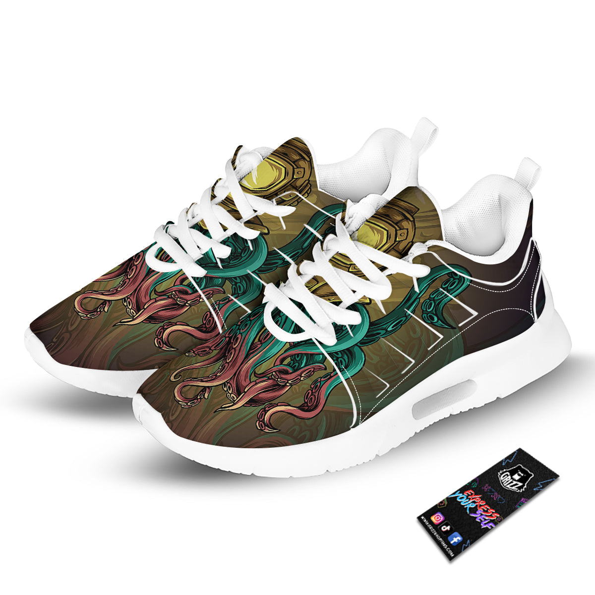Octopus And Diving Helmet Print Tennis Shoes-grizzshop