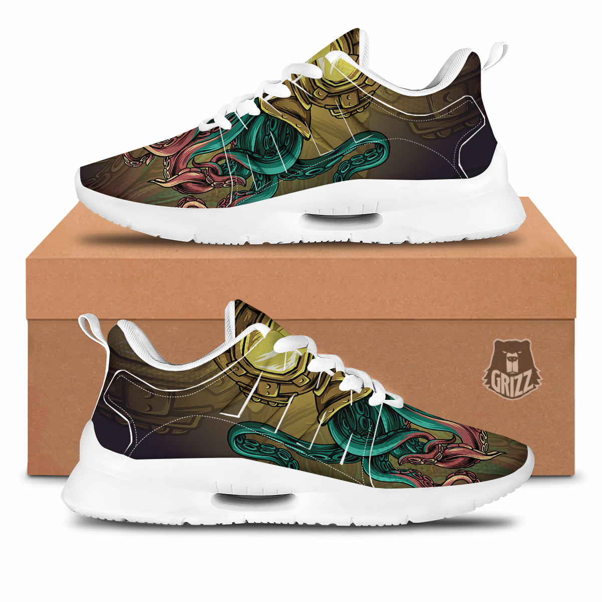 Octopus And Diving Helmet Print Tennis Shoes-grizzshop