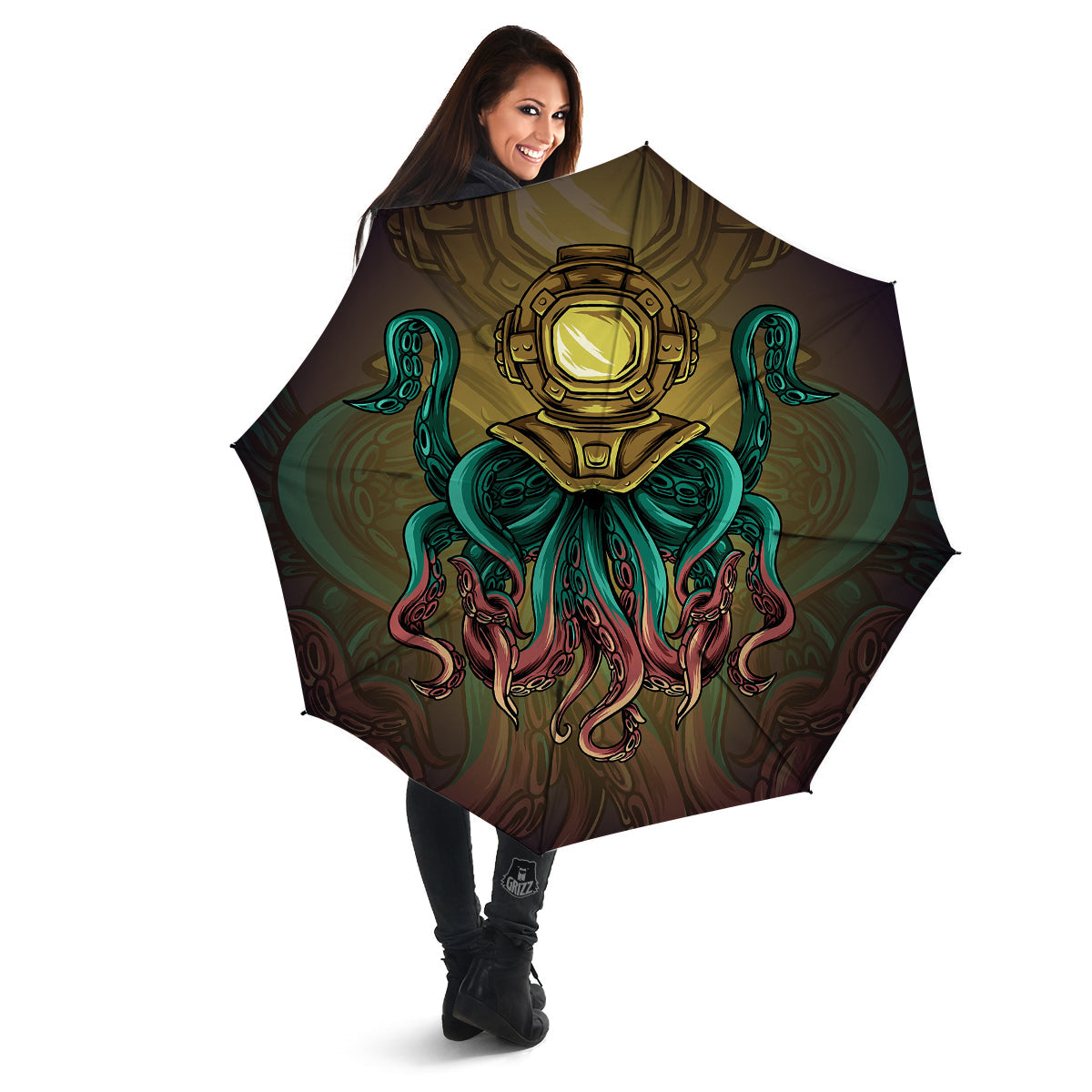 Octopus And Diving Helmet Print Umbrella-grizzshop