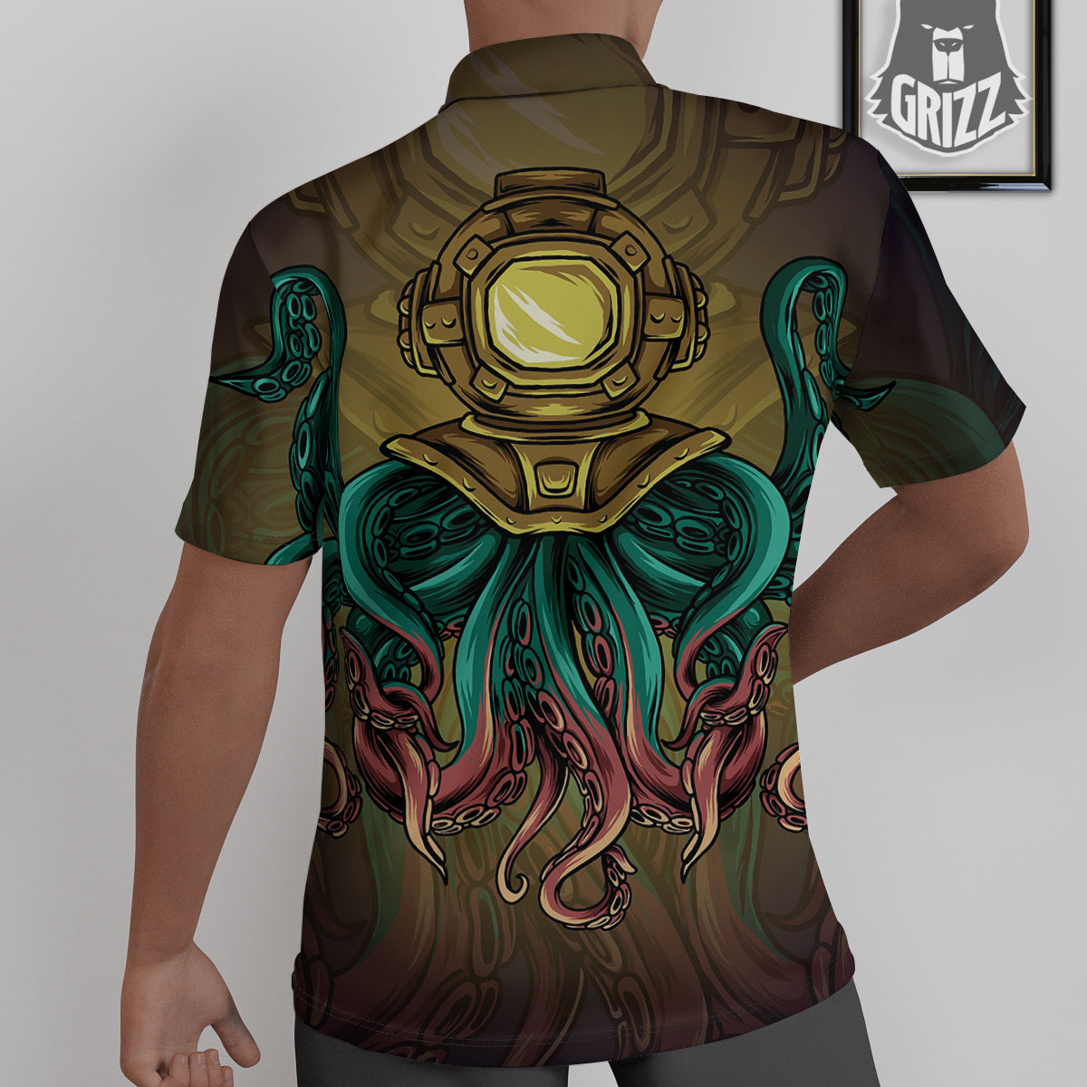 Octopus And Diving Helmet Print Untucked Shirts-grizzshop