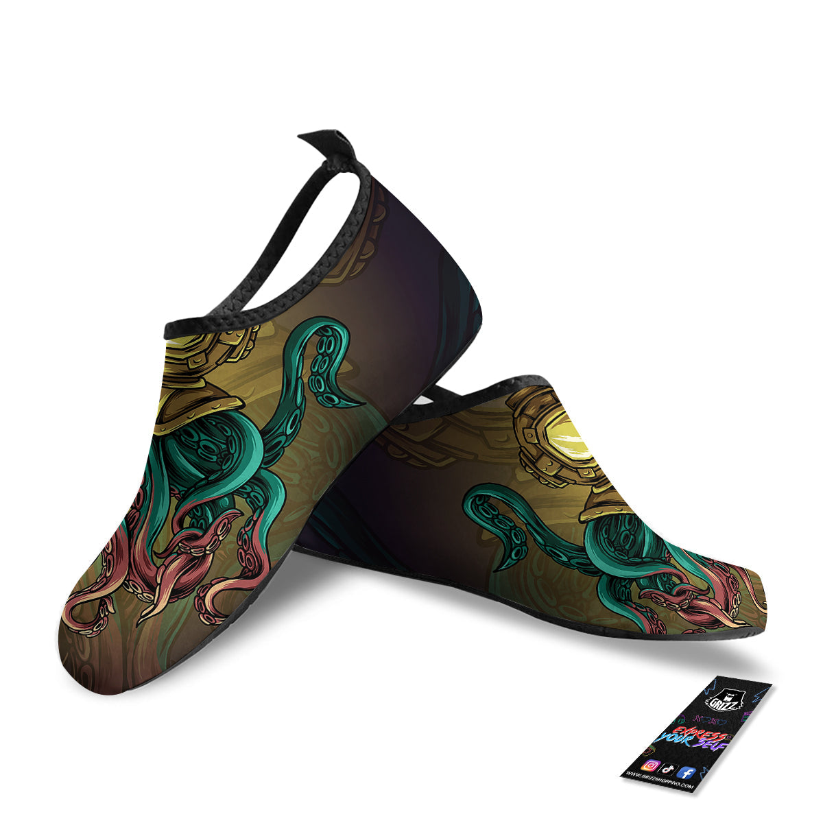 Octopus And Diving Helmet Print Water Shoes-grizzshop