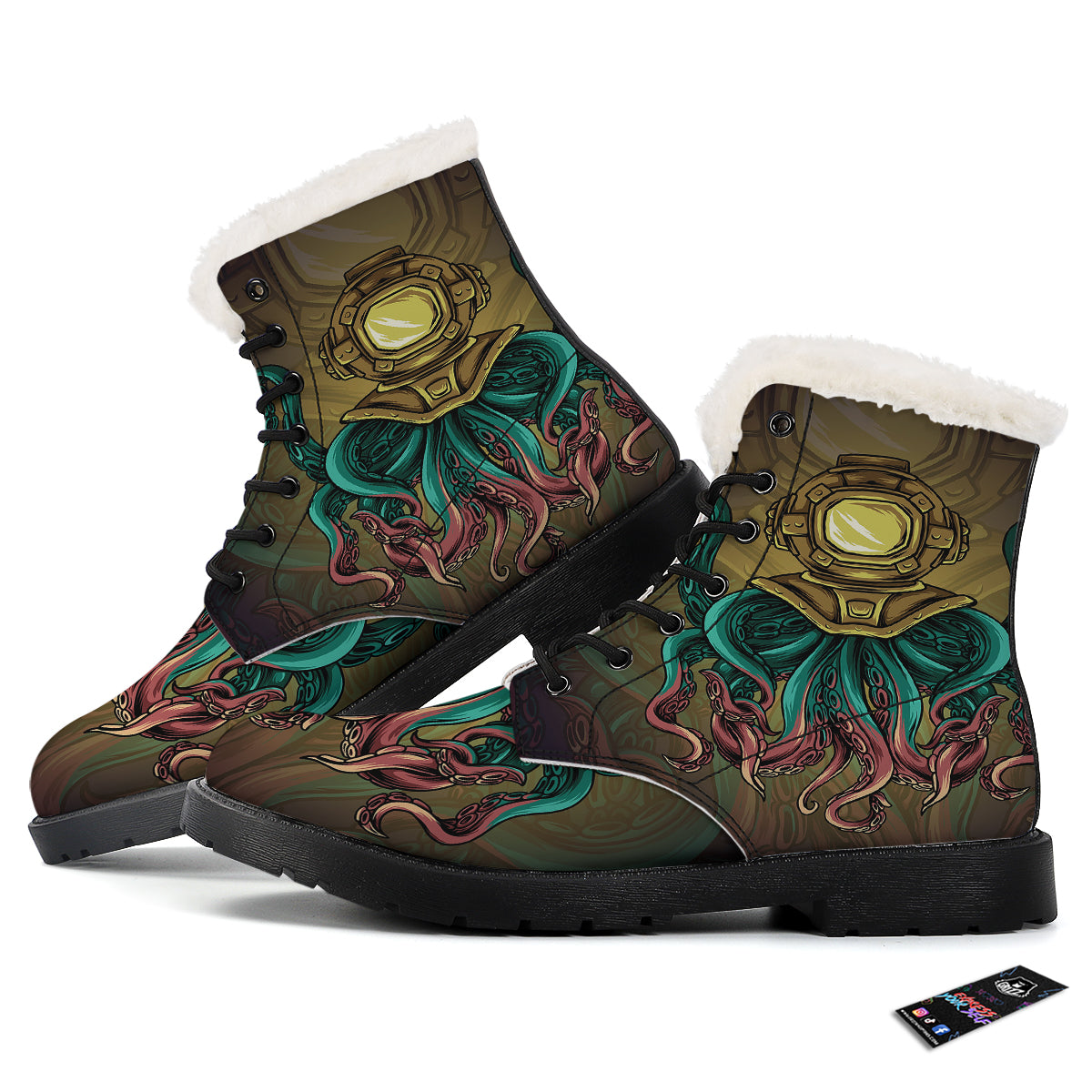 Octopus And Diving Helmet Print Winter Boots-grizzshop