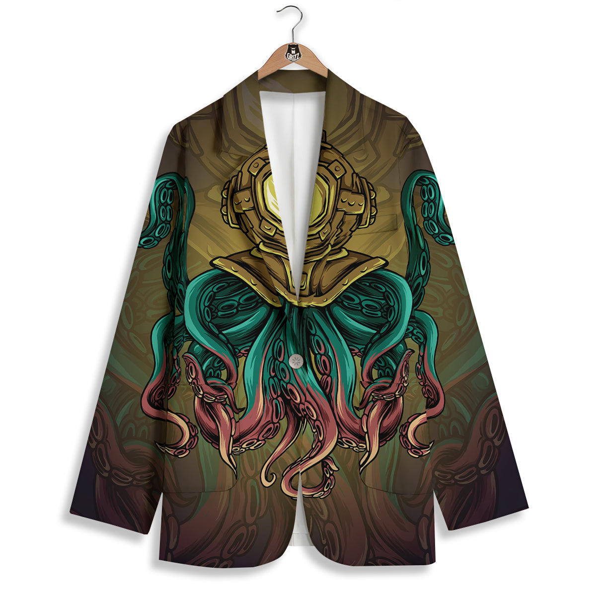 Octopus And Diving Helmet Print Women's Blazer-grizzshop
