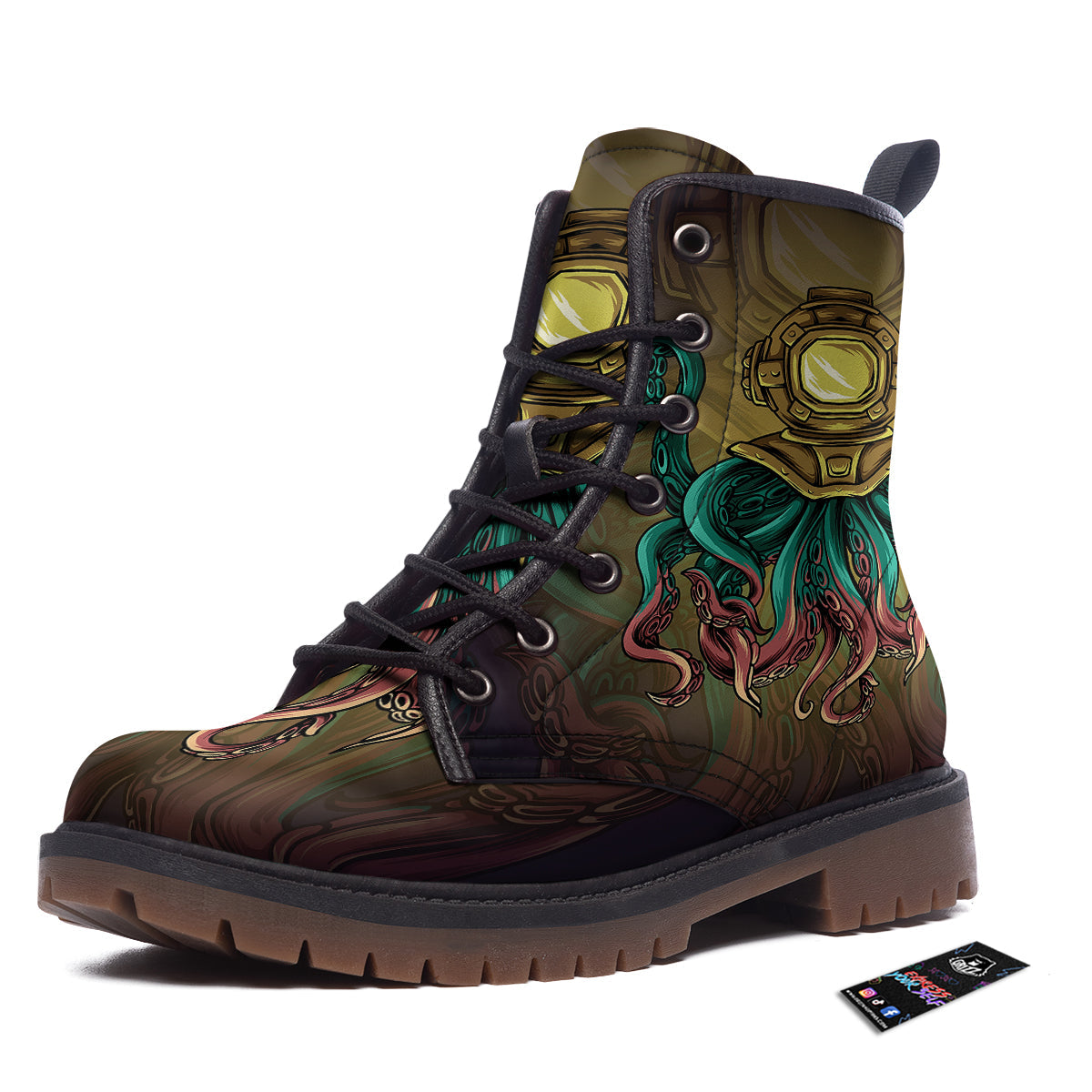 Octopus And Diving Helmet Print Work Boots-grizzshop