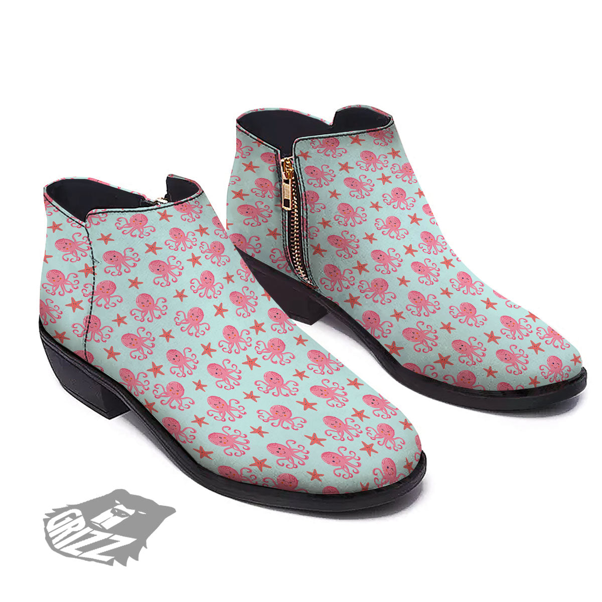 Octopus Cartoon Print Pattern Ankle Boots-grizzshop