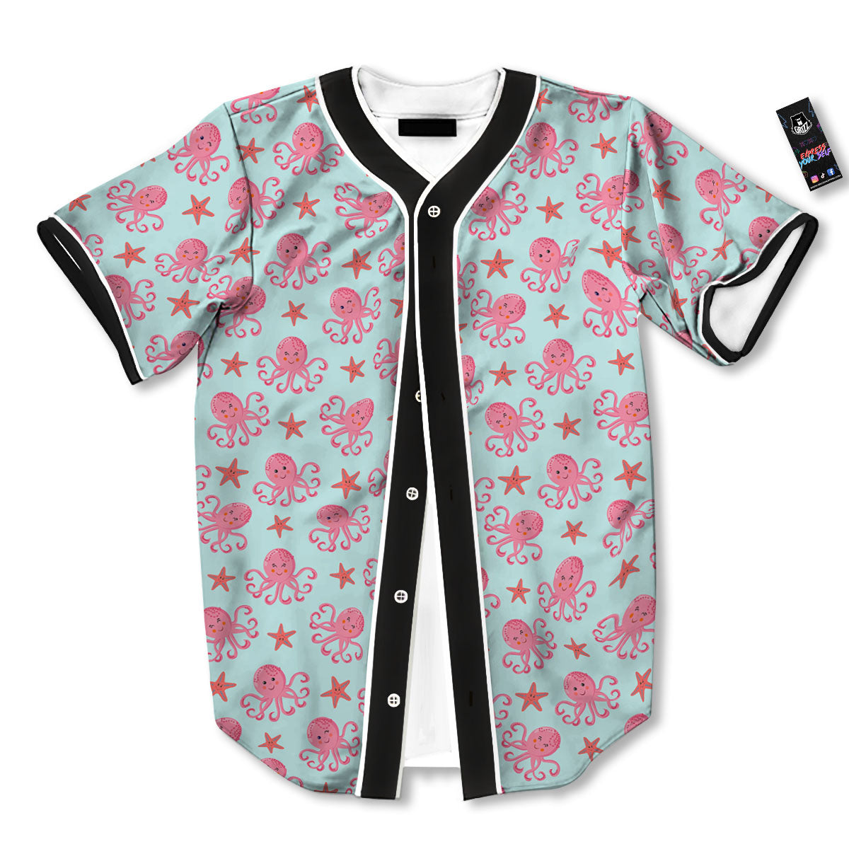 Octopus Cartoon Print Pattern Baseball Jersey-grizzshop
