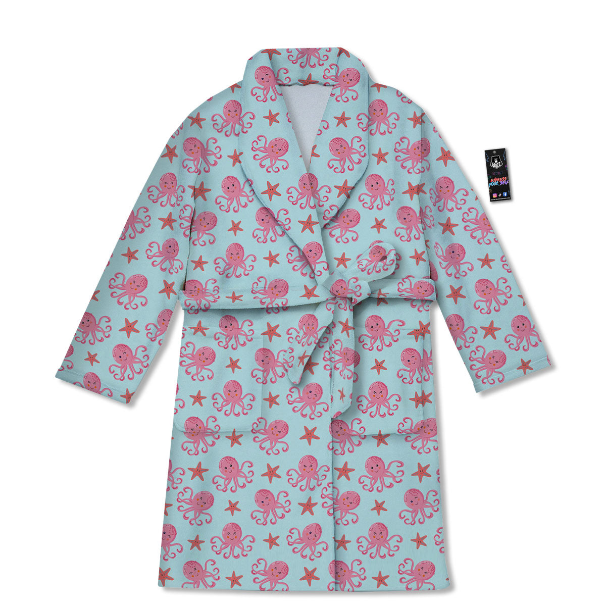 Octopus Cartoon Print Pattern Bathrobe-grizzshop