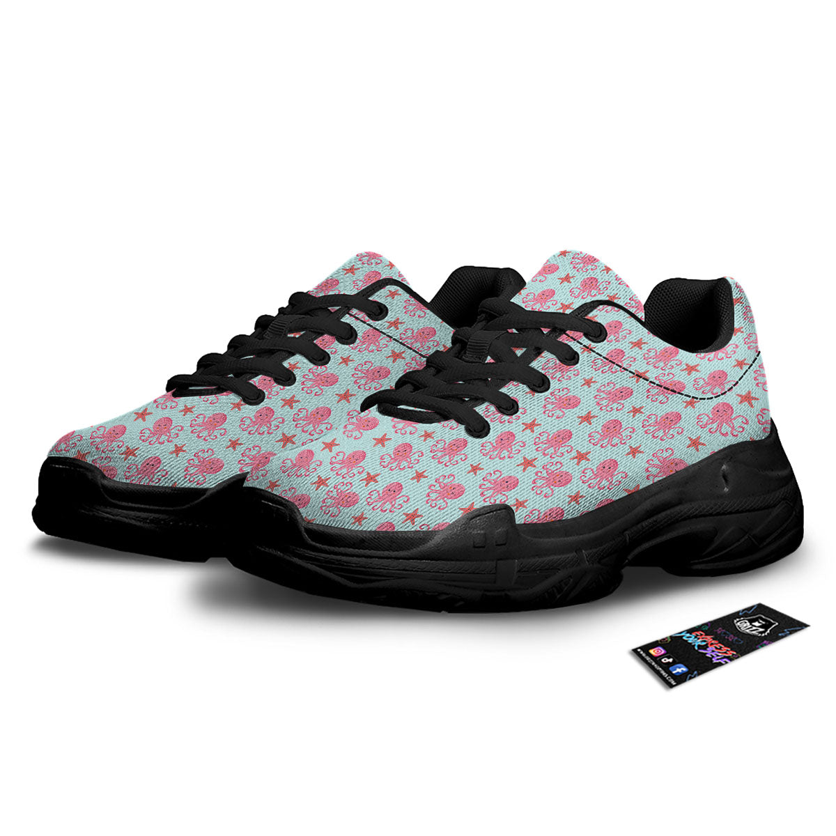 Octopus Cartoon Print Pattern Black Chunky Shoes-grizzshop