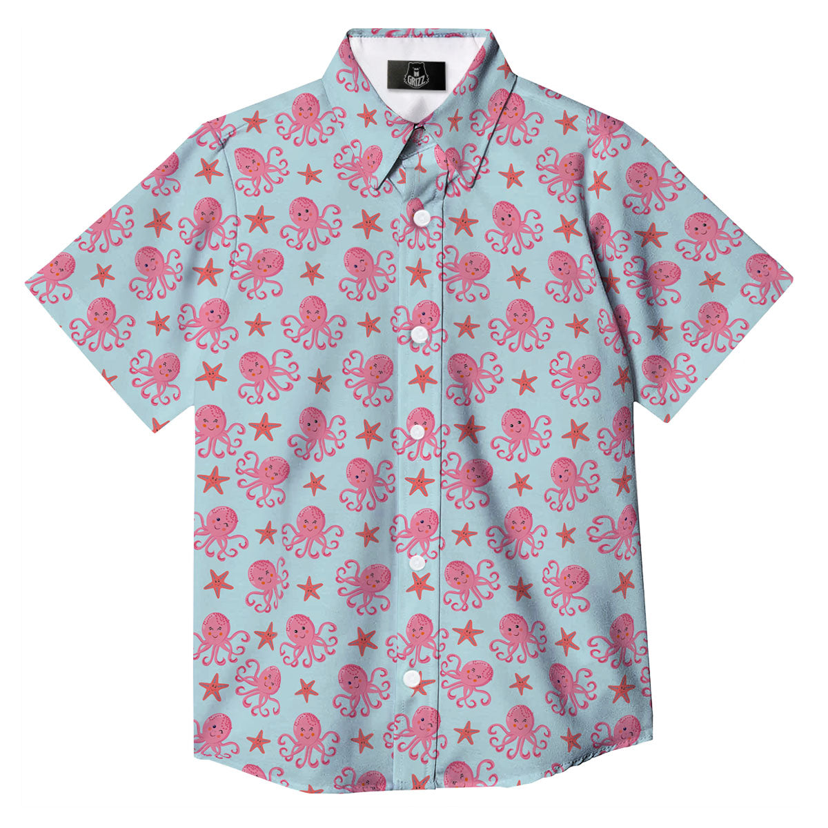 Octopus Cartoon Print Pattern Button Up Shirt-grizzshop