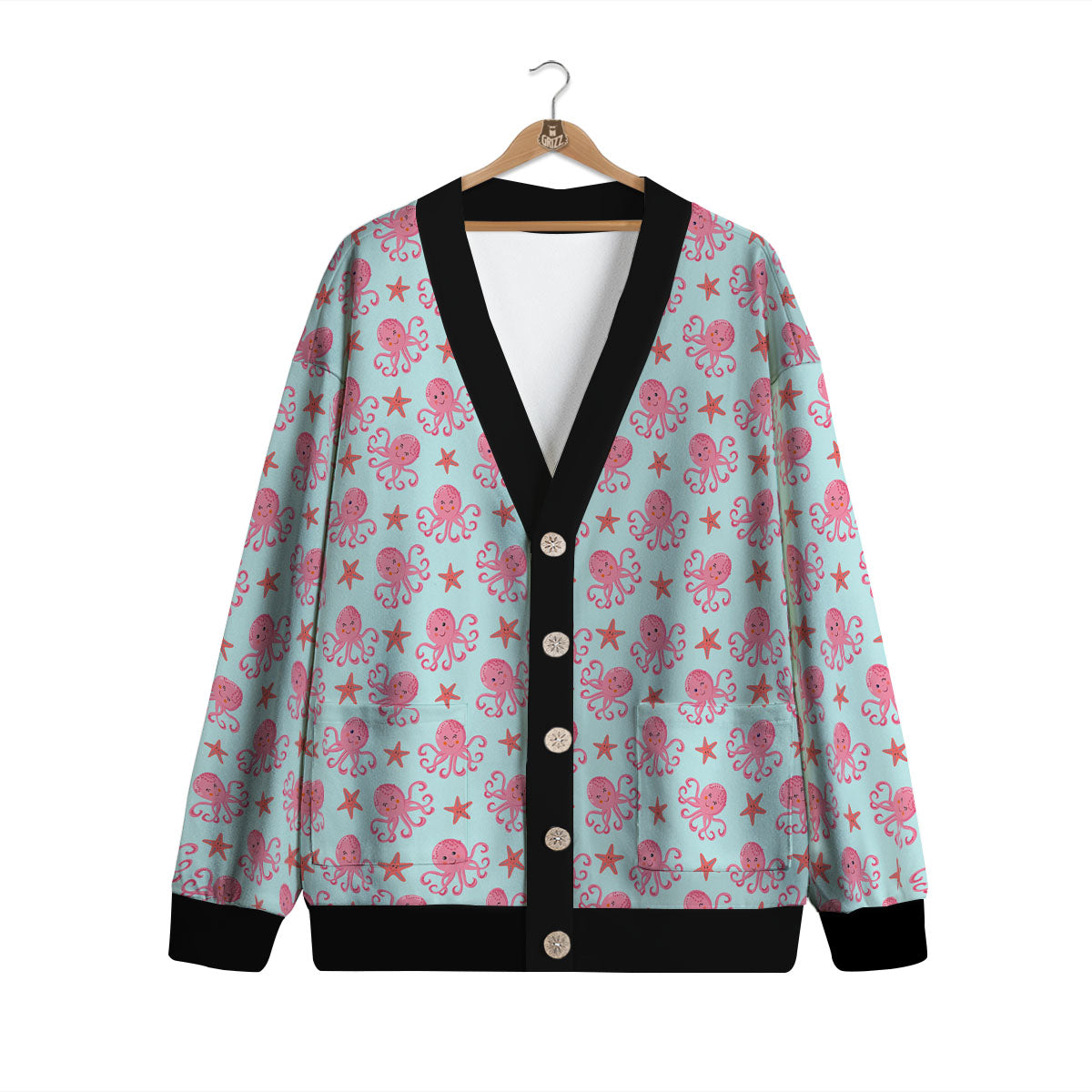Octopus Cartoon Print Pattern Cardigan-grizzshop