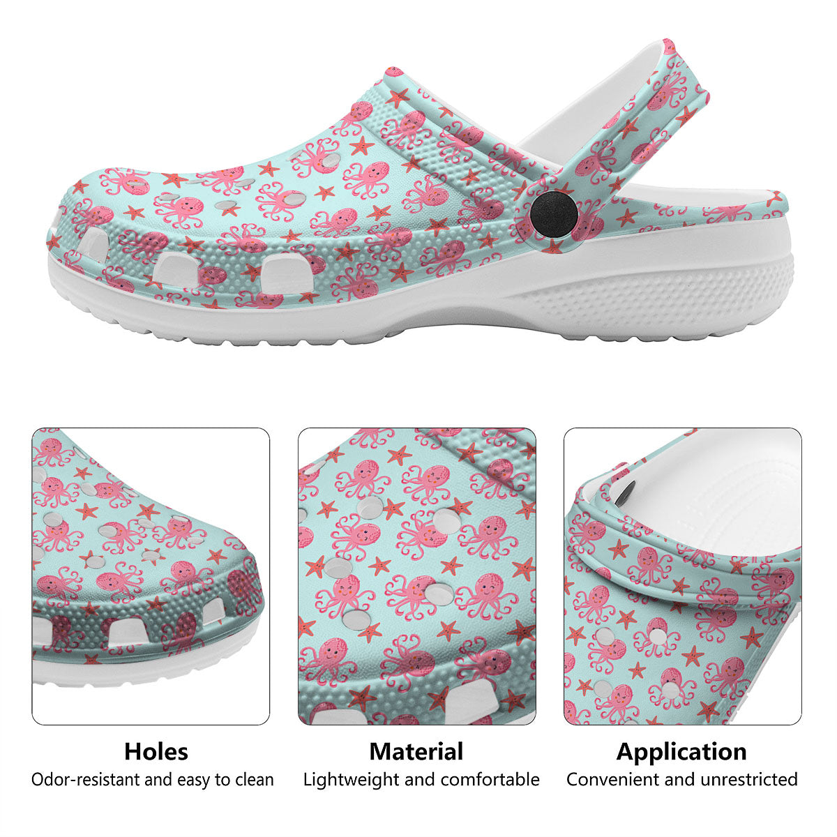 Octopus Cartoon Print Pattern Clog-grizzshop