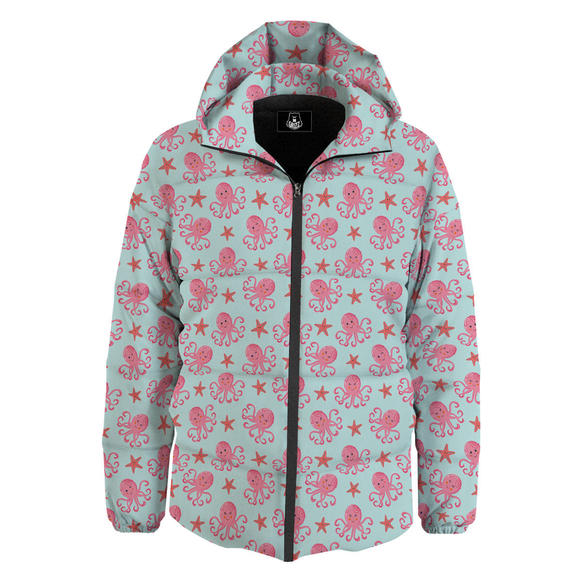 Octopus Cartoon Print Pattern Down Jacket-grizzshop
