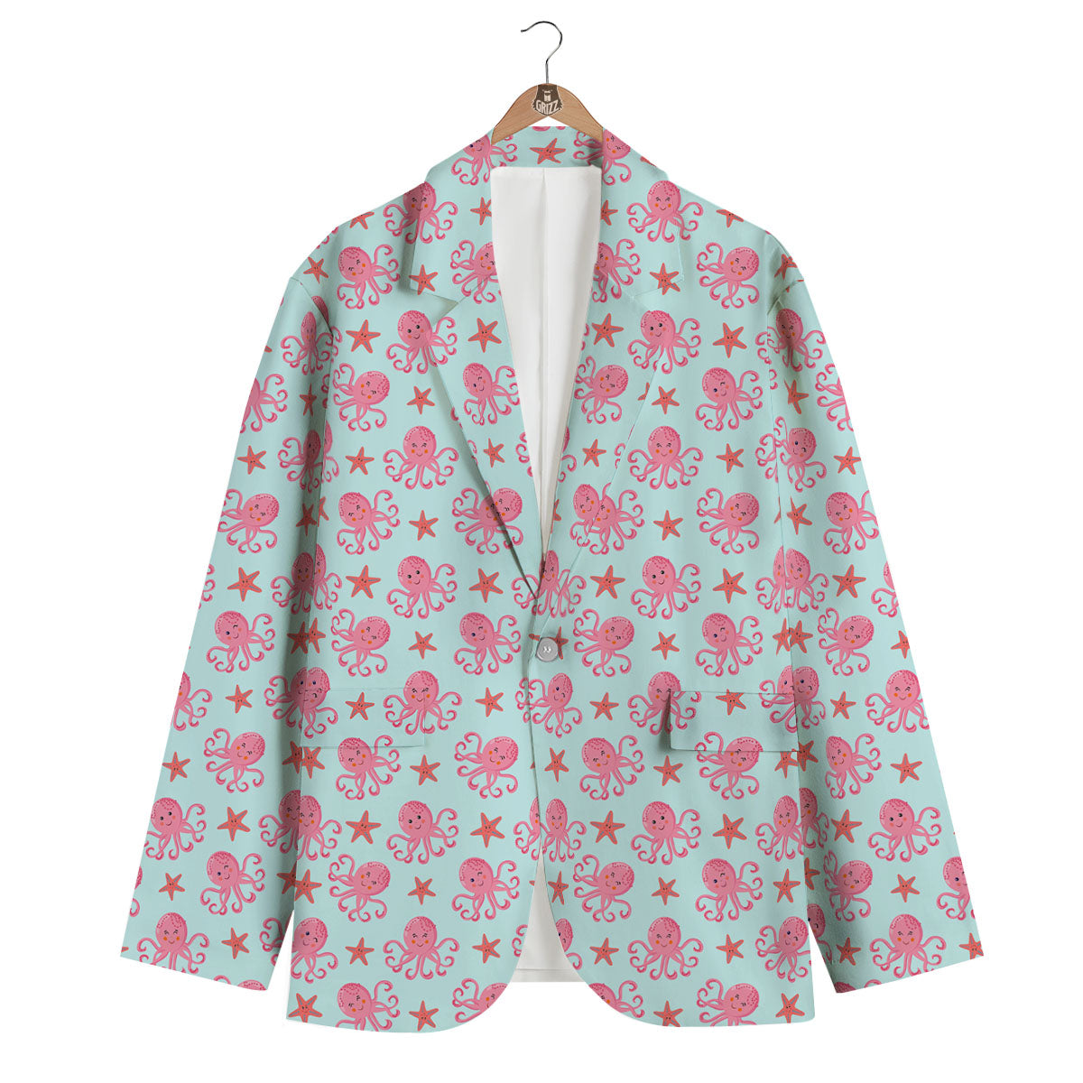 Octopus Cartoon Print Pattern Men's Blazer-grizzshop