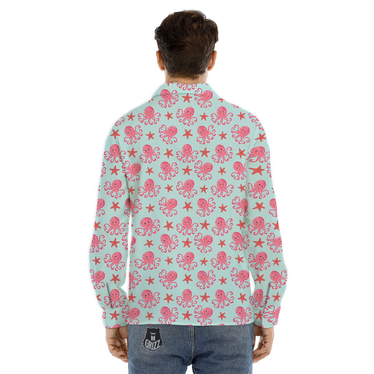Octopus Cartoon Print Pattern Men's Dress Shirts-grizzshop
