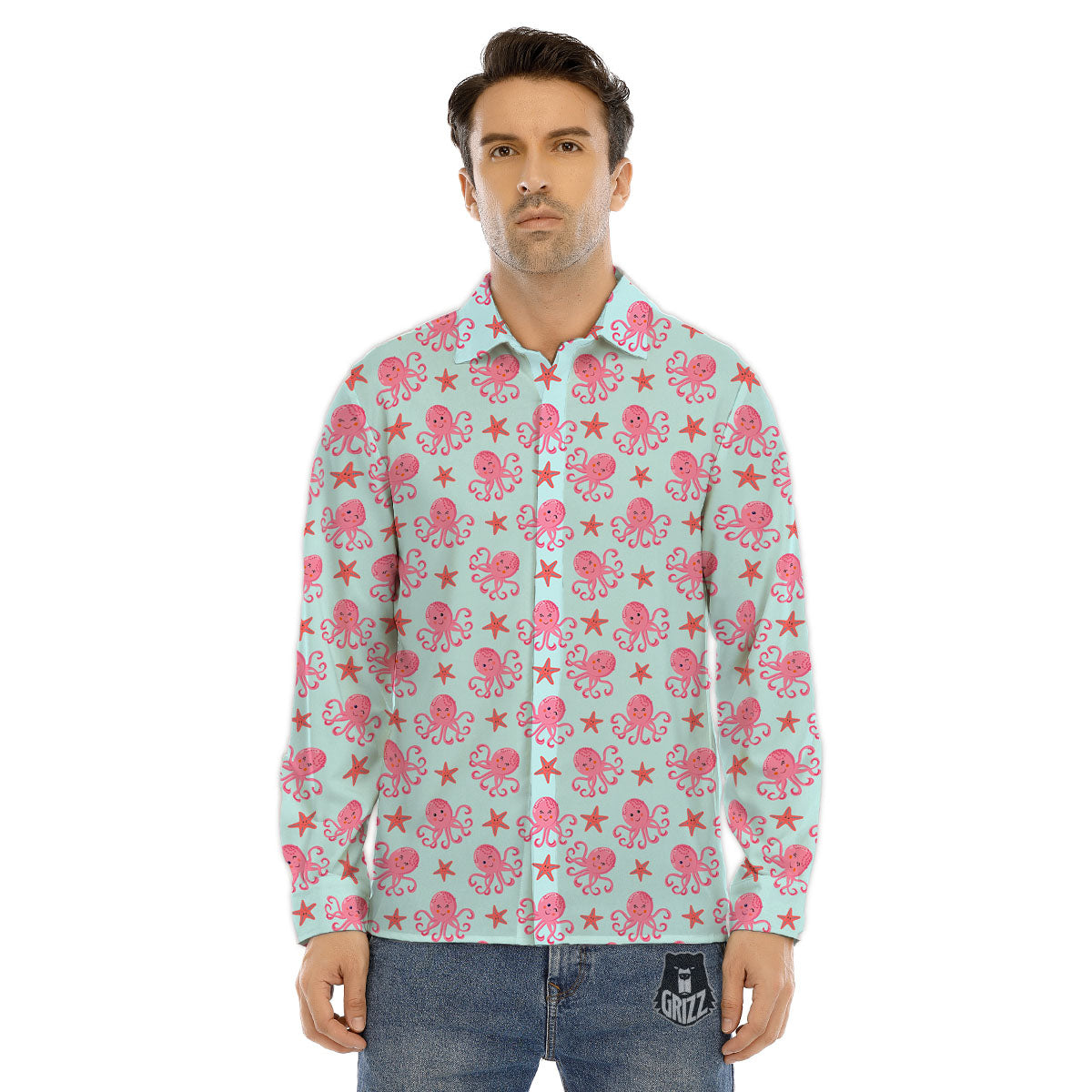 Octopus Cartoon Print Pattern Men's Dress Shirts-grizzshop