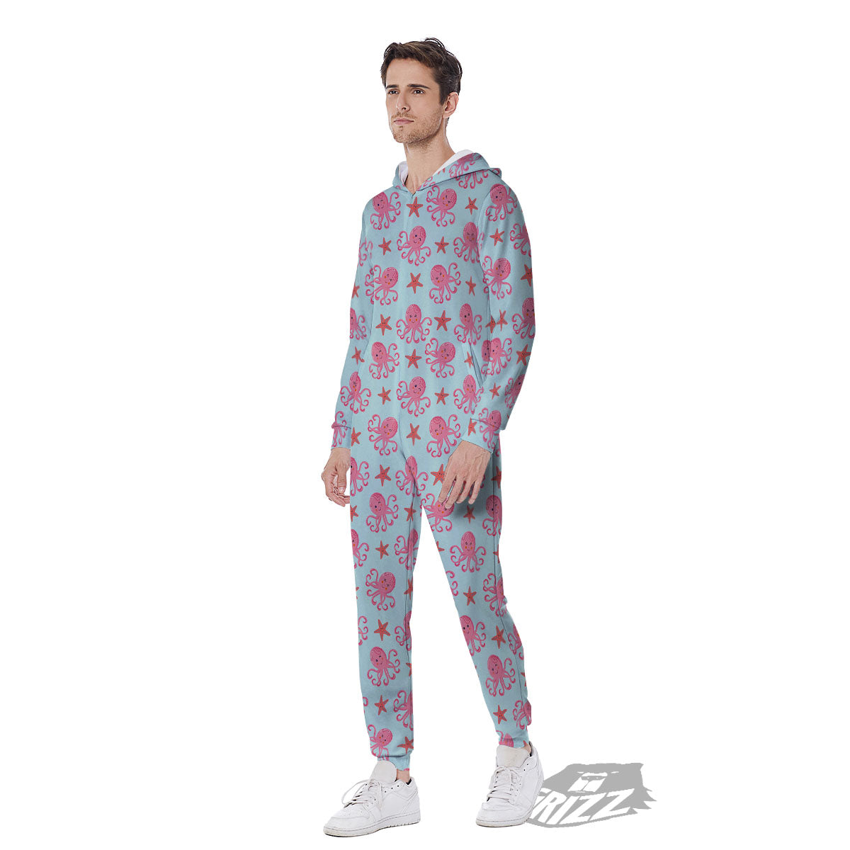 Octopus Cartoon Print Pattern Men's Jumpsuit-grizzshop