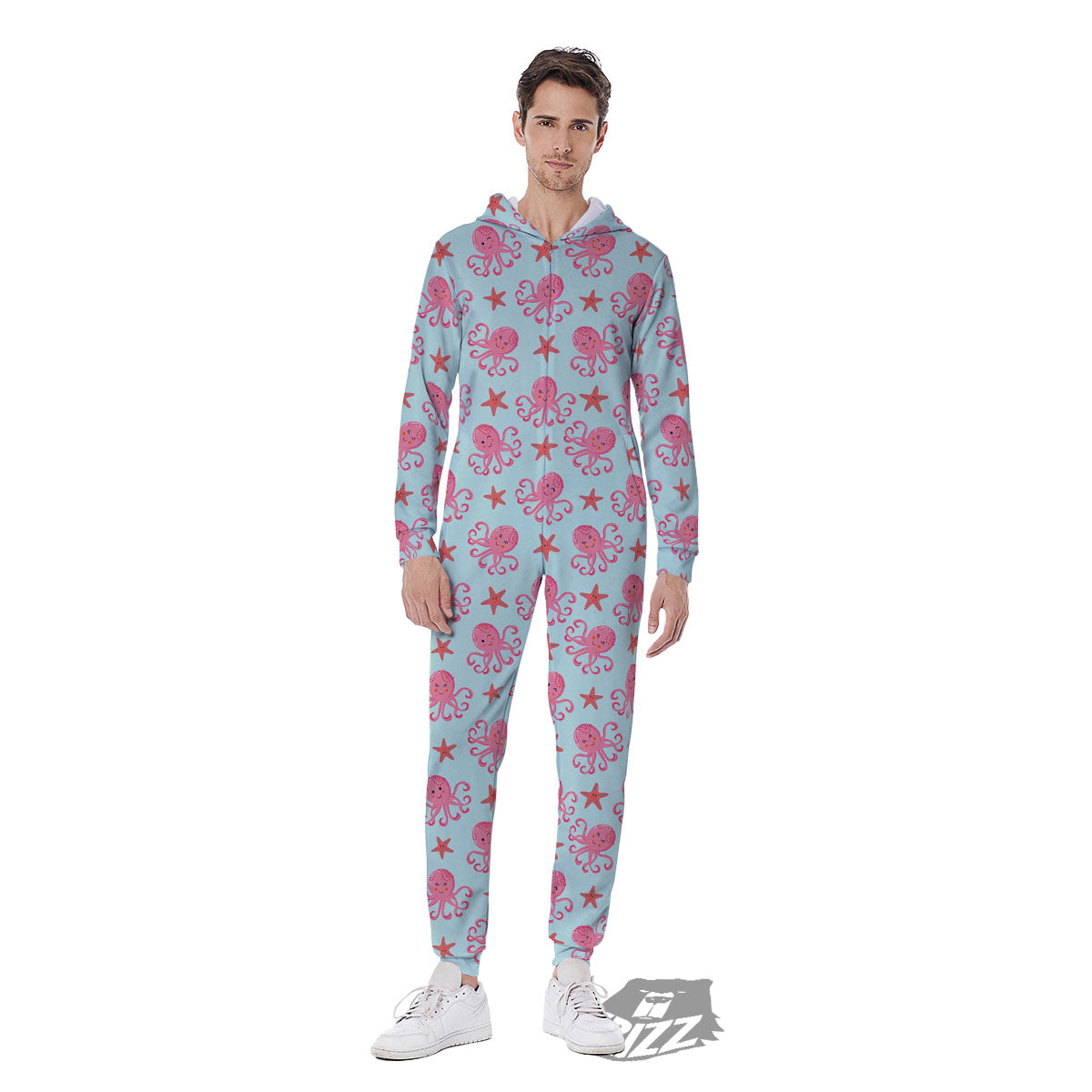 Octopus Cartoon Print Pattern Men's Jumpsuit-grizzshop