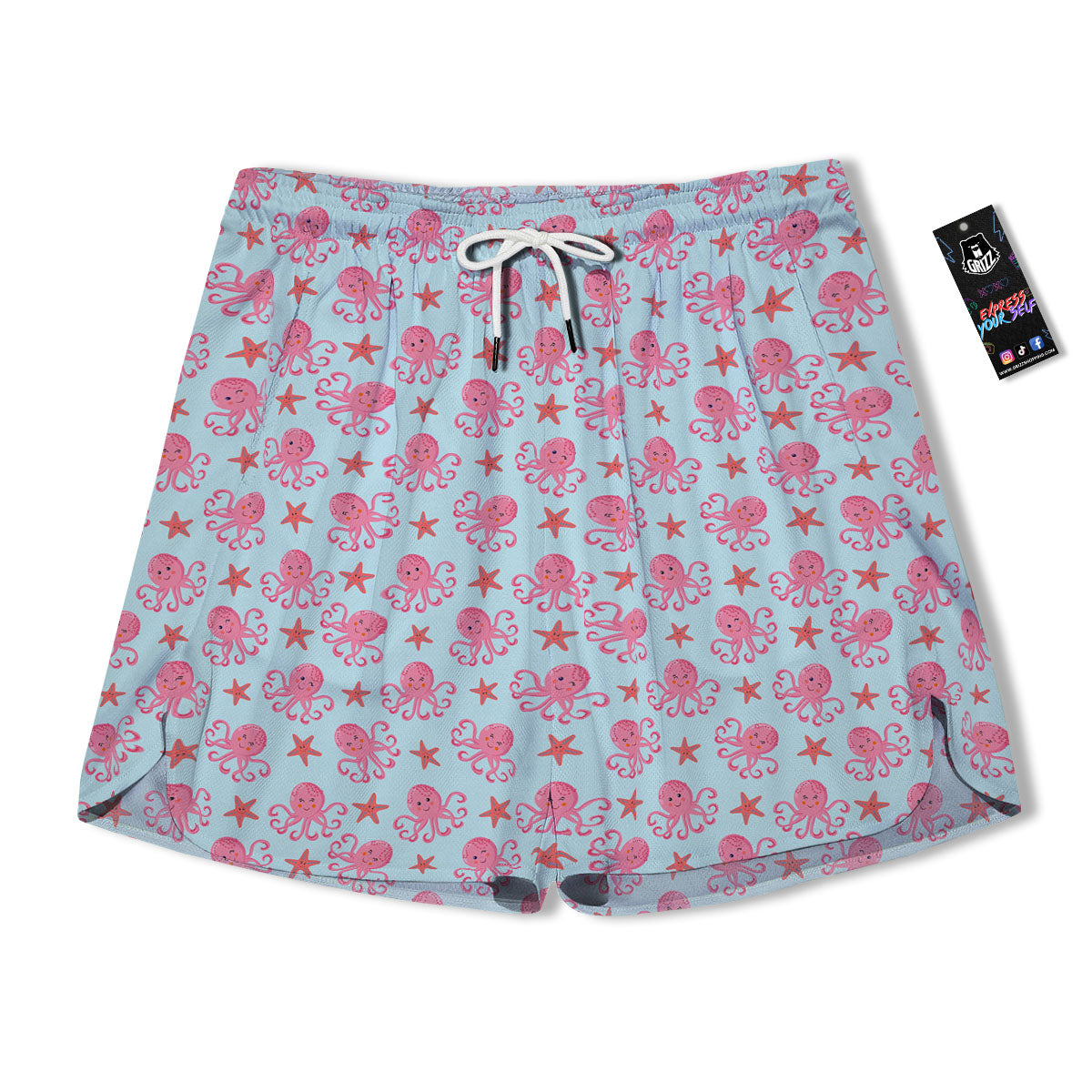 Octopus Cartoon Print Pattern Men's Running Shorts-grizzshop