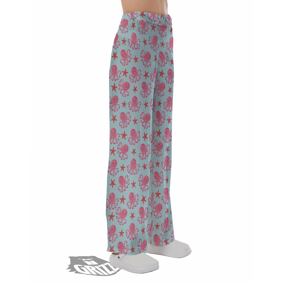 Octopus Cartoon Print Pattern Pajama Pants-grizzshop
