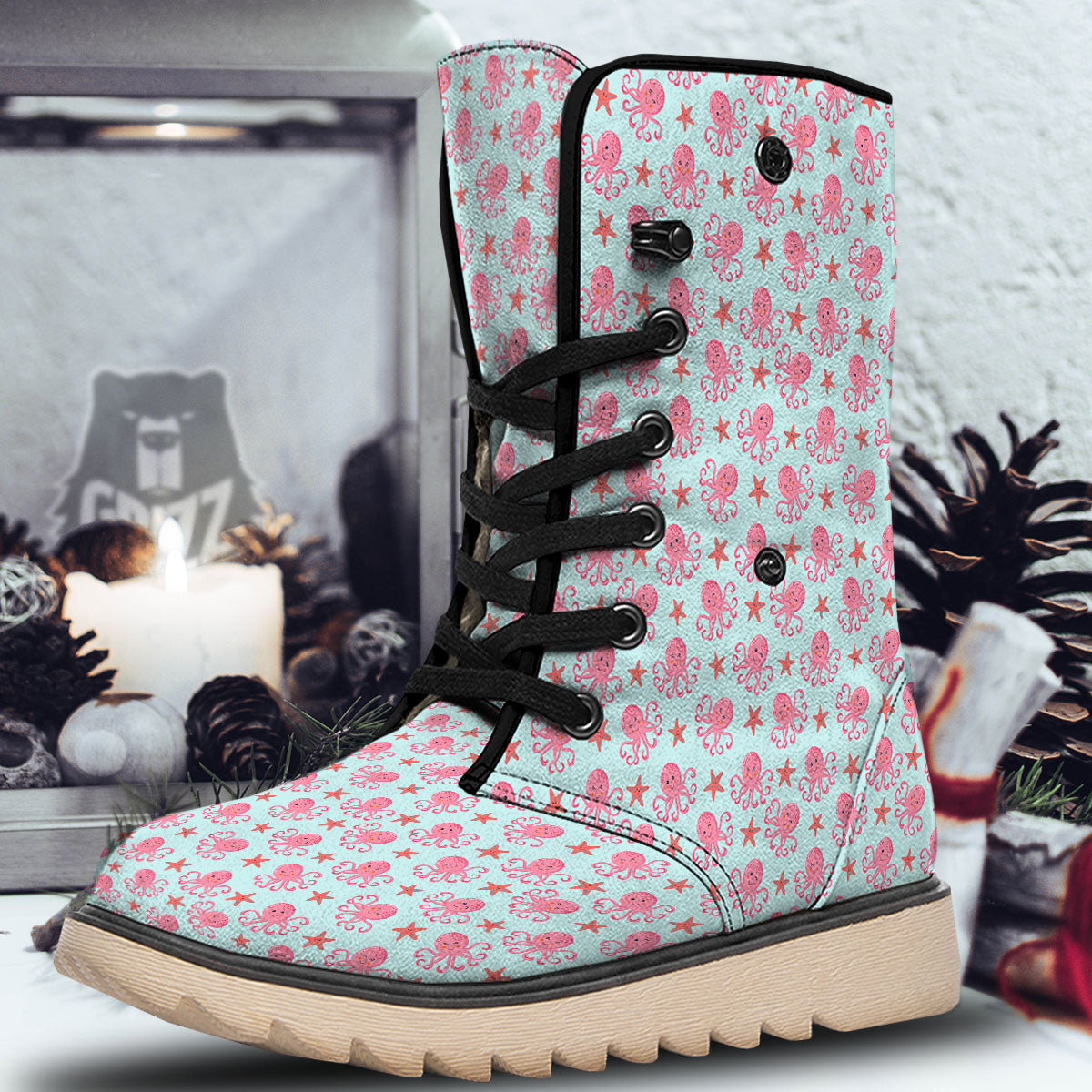 Octopus Cartoon Print Pattern Snow Boots-grizzshop