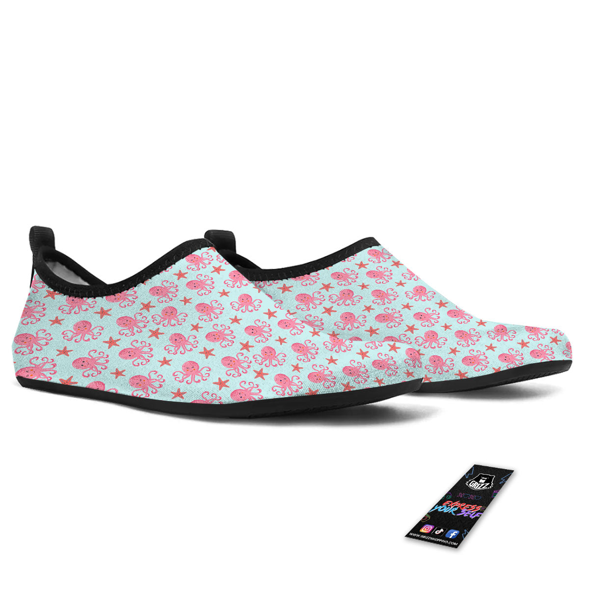 Octopus Cartoon Print Pattern Water Shoes-grizzshop