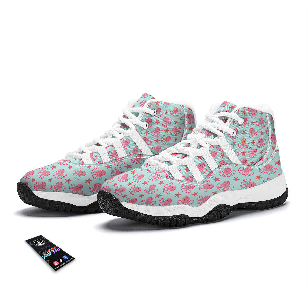 Octopus Cartoon Print Pattern White Bball Shoes-grizzshop