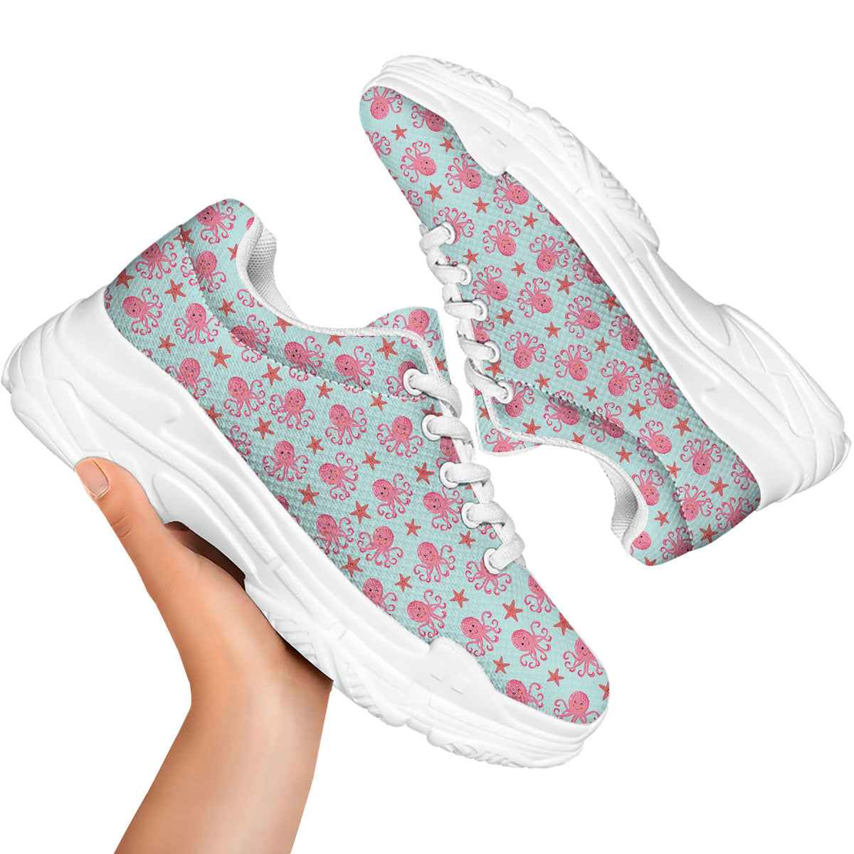 Octopus Cartoon Print Pattern White Chunky Shoes-grizzshop