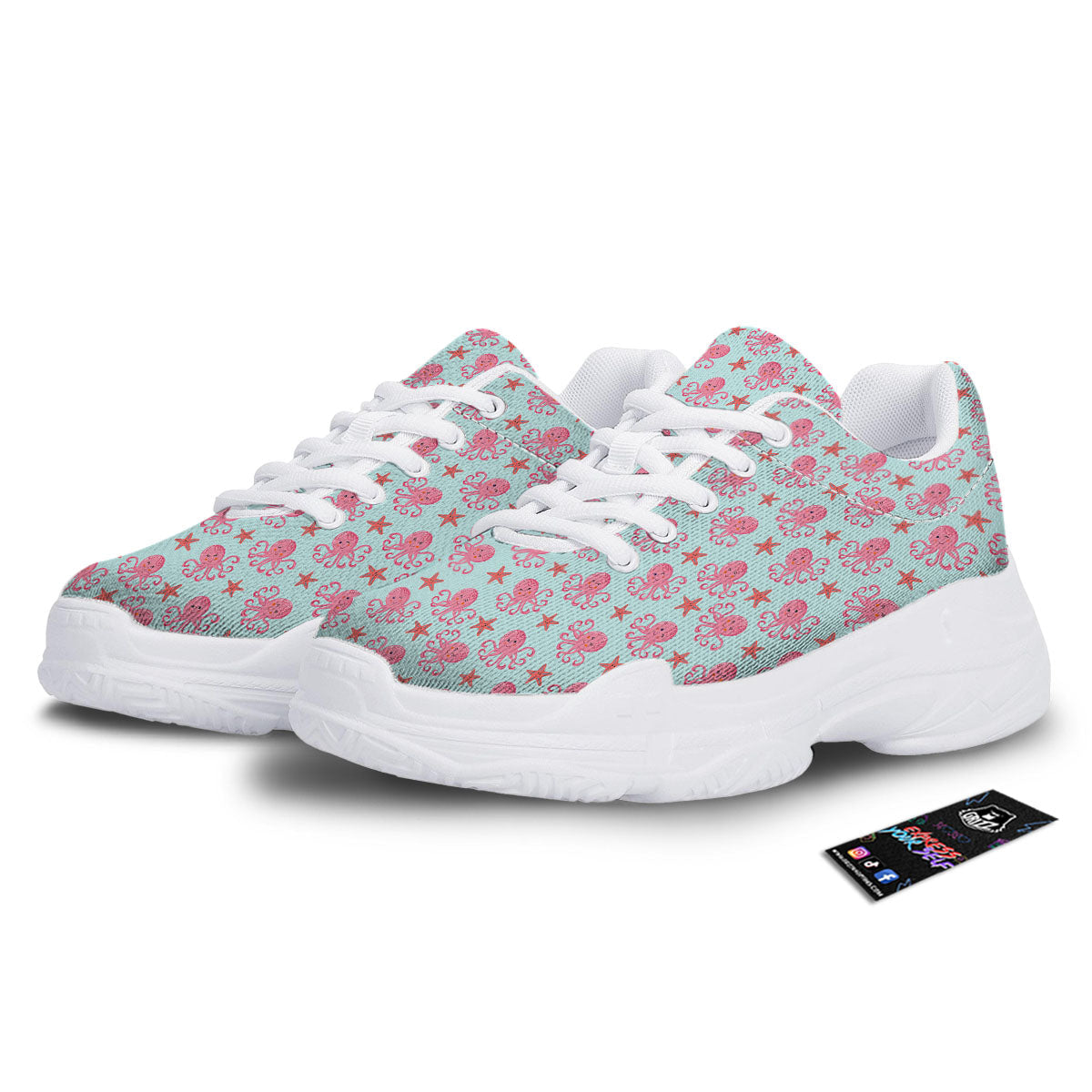 Octopus Cartoon Print Pattern White Chunky Shoes-grizzshop