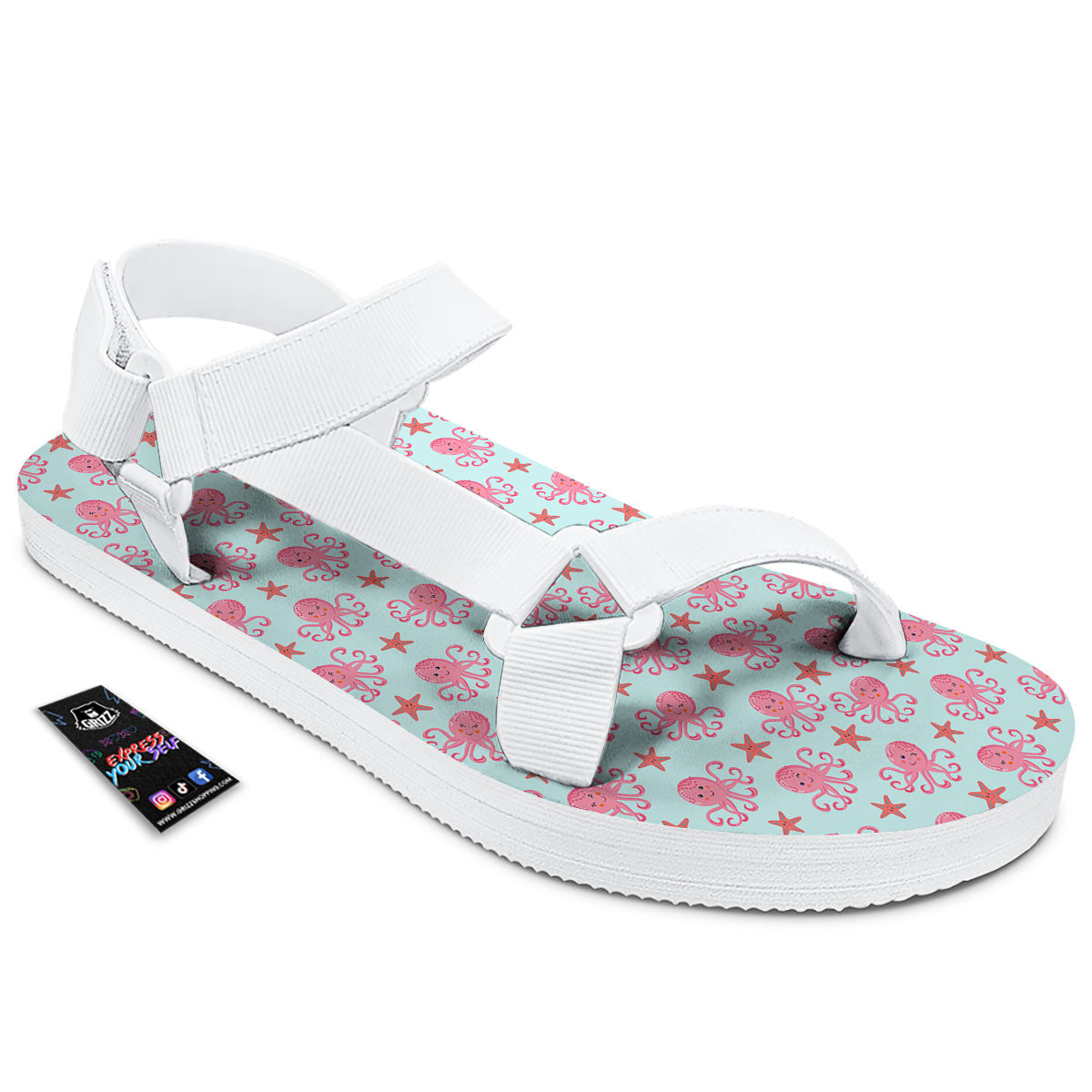 Octopus Cartoon Print Pattern White Open Toe Sandals-grizzshop