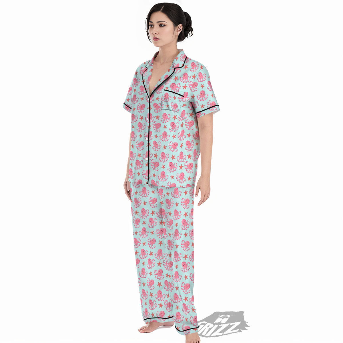 Octopus Cartoon Print Pattern Women's Pajamas Set-grizzshop