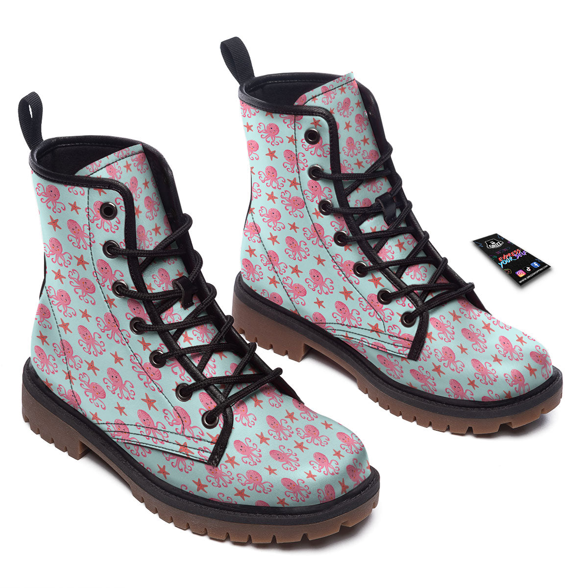 Octopus Cartoon Print Pattern Work Boots-grizzshop