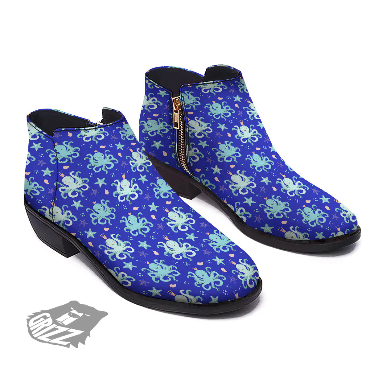 Octopus Cute Print Pattern Ankle Boots-grizzshop