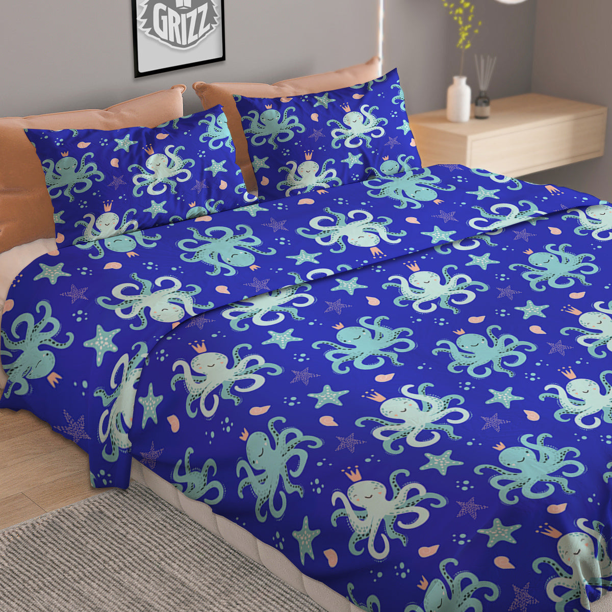 Octopus Cute Print Pattern Duvet Cover Bedding Set
