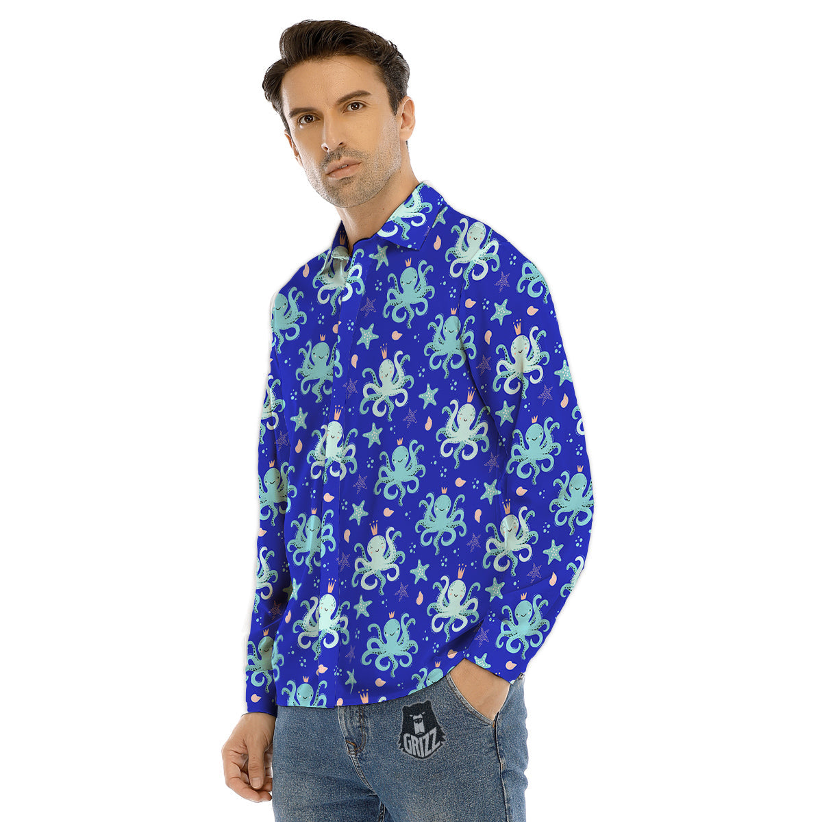 Octopus Cute Print Pattern Men's Dress Shirts-grizzshop