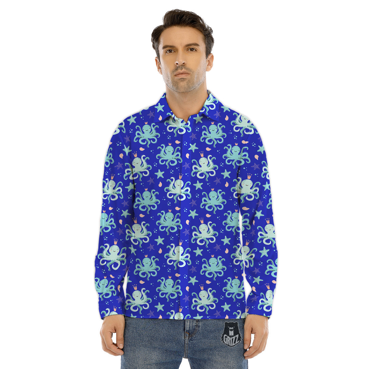 Octopus Cute Print Pattern Men's Dress Shirts-grizzshop