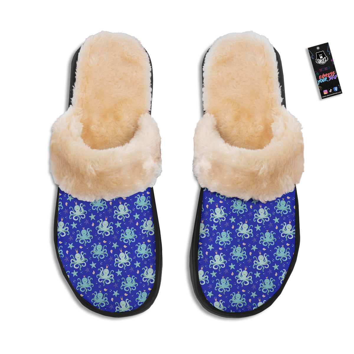Octopus Cute Print Pattern Slippers-grizzshop