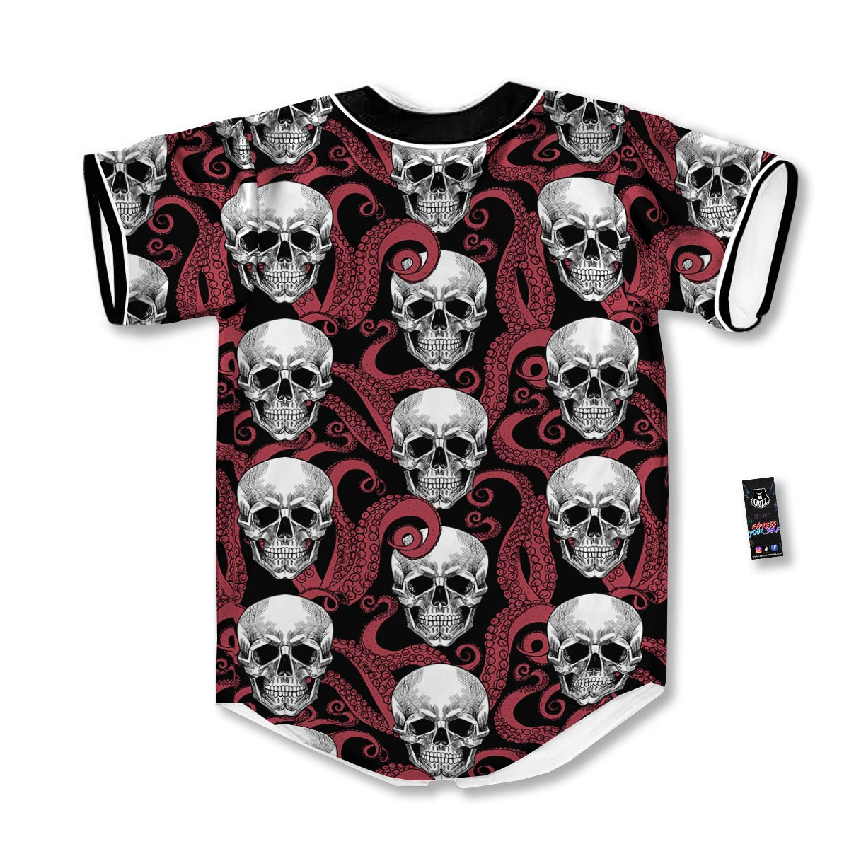 Octopus Skull Red Print Pattern Baseball Jersey-grizzshop