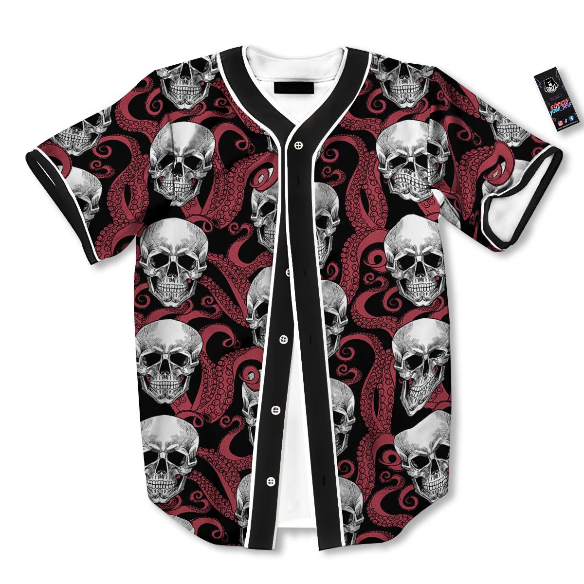 Octopus Skull Red Print Pattern Baseball Jersey-grizzshop